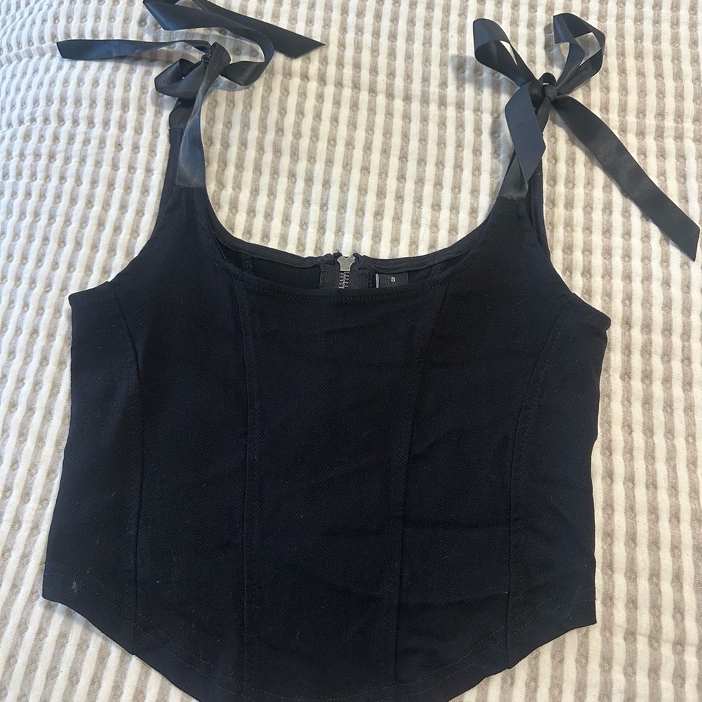 Factorie Black Crop Top with Tie Straps